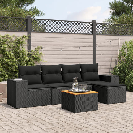 Loungegrupp med dynor 6 delar svart konstrotting
