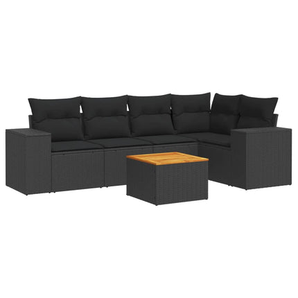 Loungegrupp med dynor 6 delar svart konstrotting