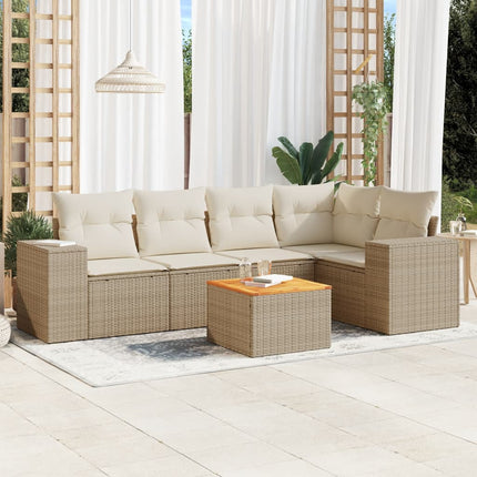 Soffgrupp för trädgården med dynor 6 delar beige konstrotting