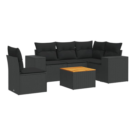 Loungegrupp med dynor 6 delar svart konstrotting