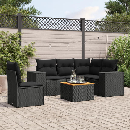 Loungegrupp med dynor 6 delar svart konstrotting