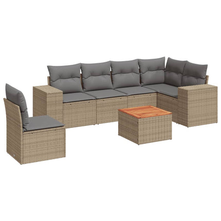 Matgrupp för trädgården med dynor 7 delar beige konstrotting