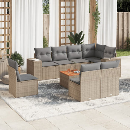 Soffgrupp för trädgården med dynor 9 delar beige konstrotting
