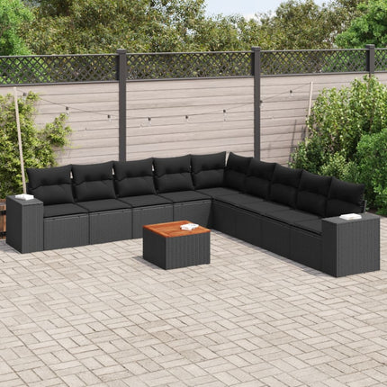 Loungegrupp 10 delar med svarta dynor konstrotting