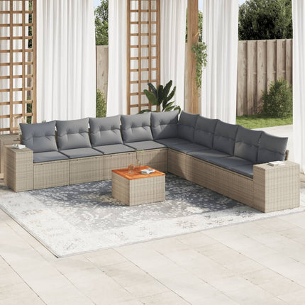 Soffgrupp för trädgård med dynor 10 delar beige konstrotting