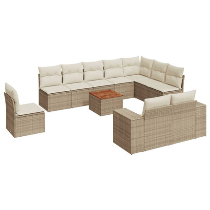 Loungegrupp för trädgården m. dynor 11 delar beige konstrotting