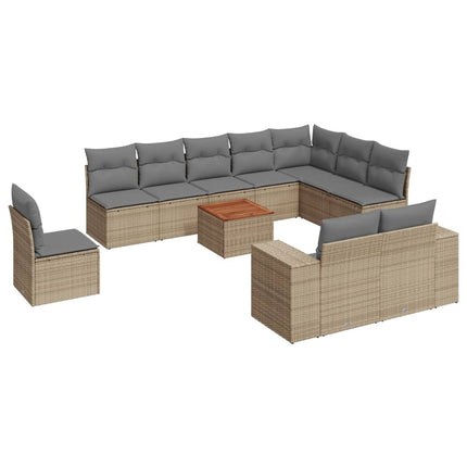 Loungegrupp för trädgården m. dynor 11 delar beige konstrotting