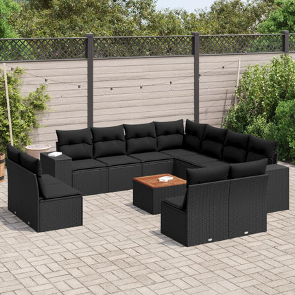 Loungegrupp med dynor 12 delar svart konstrotting