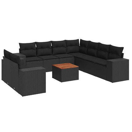 Loungegrupp 10 delar med svarta dynor konstrotting