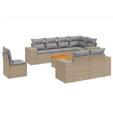Soffgrupp för trädgården med dynor 9 delar beige konstrotting