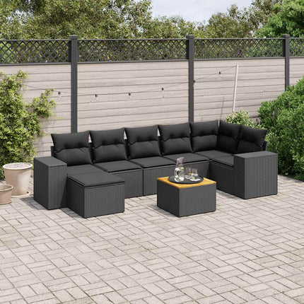 Loungegrupp för trädgården med dynor 8 delar svart konstrotting