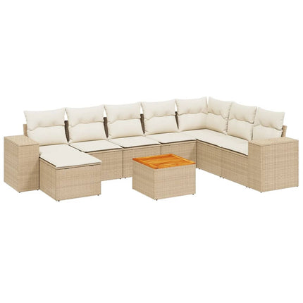 Soffgrupp för trädgården med dynor 9 delar beige konstrotting