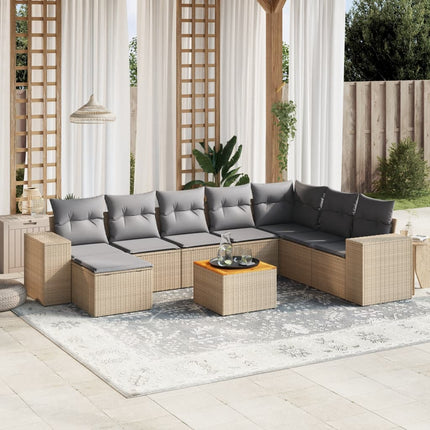 Soffgrupp för trädgården med dynor 9 delar beige konstrotting