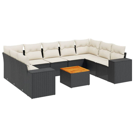 Loungegrupp 10 delar med svarta dynor konstrotting