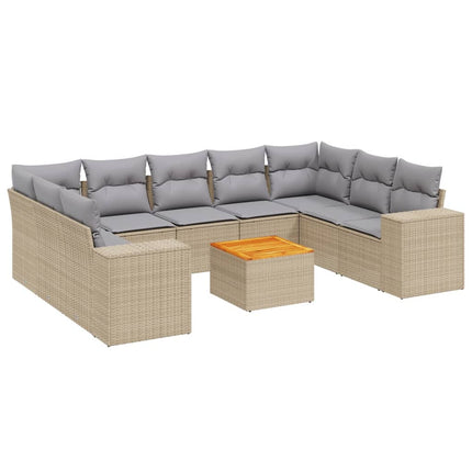 Soffgrupp för trädgård med dynor 10 delar beige konstrotting