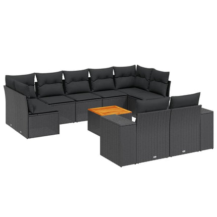 Loungegrupp 10 delar med svarta dynor konstrotting