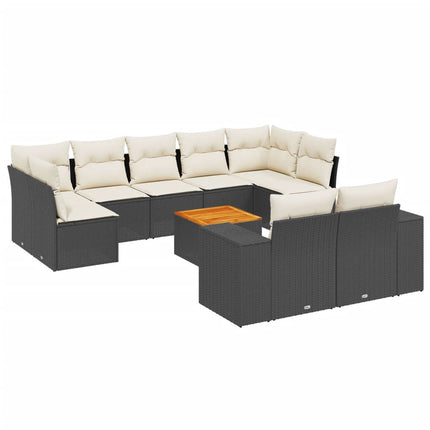Loungegrupp 10 delar med svarta dynor konstrotting