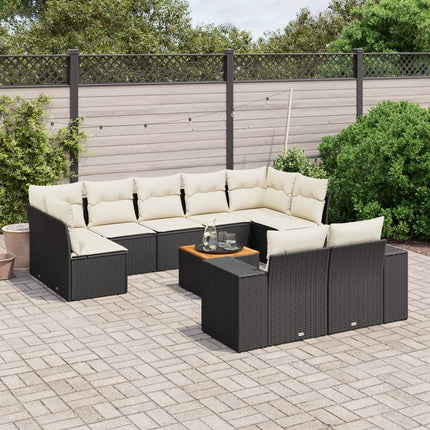 Loungegrupp 10 delar med svarta dynor konstrotting