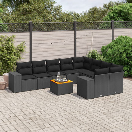 Loungegrupp 10 delar med svarta dynor konstrotting