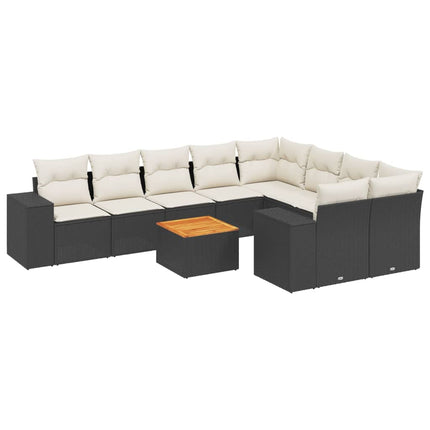 Loungegrupp 10 delar med svarta dynor konstrotting