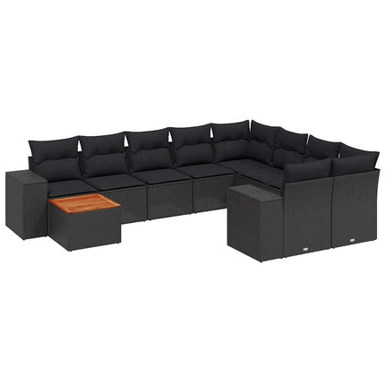 Loungegrupp 10 delar med svarta dynor konstrotting