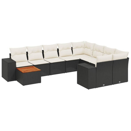 Loungegrupp 10 delar med svarta dynor konstrotting