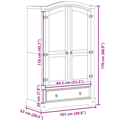Garderob "Corona" 101x52x170 cm massivt trä furu
