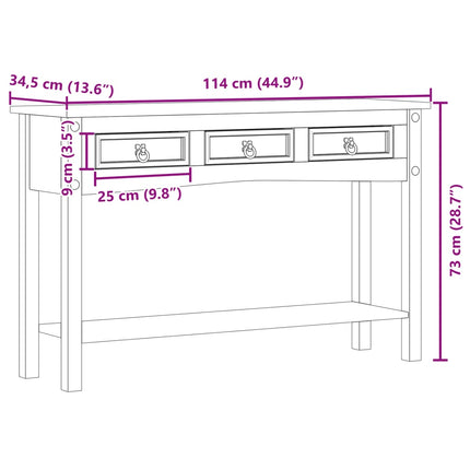 Konsolbord "Corona" 114x34,5x73 cm massivt trä furu