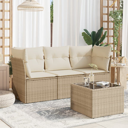 Soffgrupp för trädgård med dynor 4 delar beige konstrotting