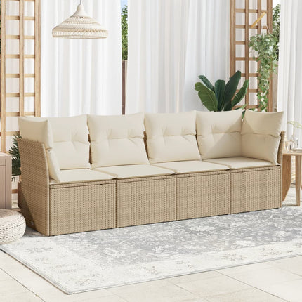Soffgrupp för trädgård med dynor 4 delar beige konstrotting