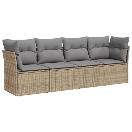 Soffgrupp för trädgård med dynor 4 delar beige konstrotting