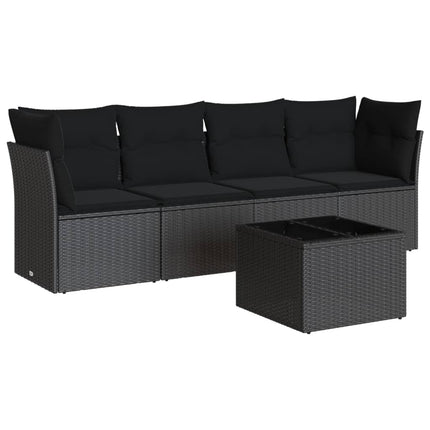 Loungegrupp för trädgården med dynor 5 delar svart konstrotting