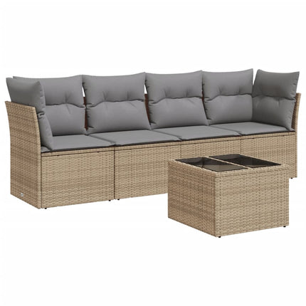 Soffgrupp för trädgården med dynor 5 delar beige konstrotting