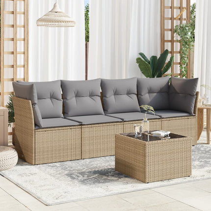 Soffgrupp för trädgården med dynor 5 delar beige konstrotting