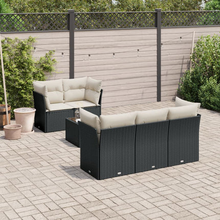 Loungegrupp med dynor 6 delar svart konstrotting