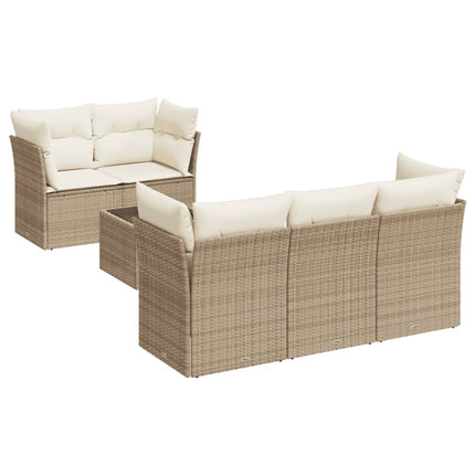 Soffgrupp för trädgården med dynor 6 delar beige konstrotting