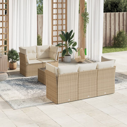Soffgrupp för trädgården med dynor 6 delar beige konstrotting