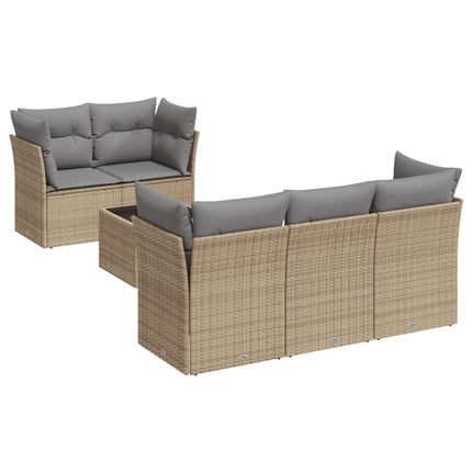 Soffgrupp för trädgården med dynor 6 delar beige konstrotting