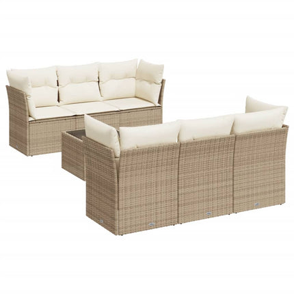 Matgrupp för trädgården med dynor 7 delar beige konstrotting