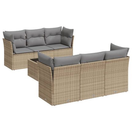 Matgrupp för trädgården med dynor 7 delar beige konstrotting