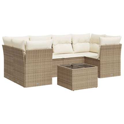 Matgrupp för trädgården med dynor 7 delar beige konstrotting