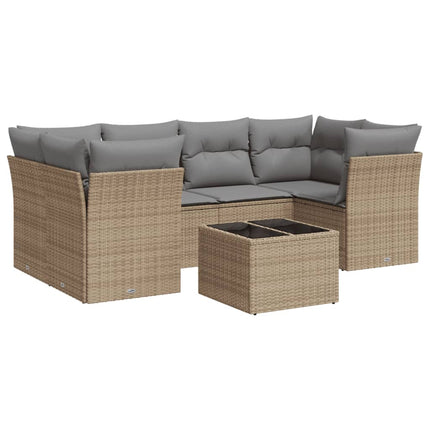 Matgrupp för trädgården med dynor 7 delar beige konstrotting
