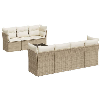 Matgrupp för trädgården med dynor 8 delar beige konstrotting