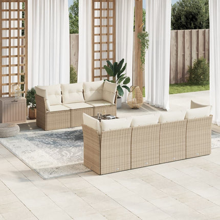 Matgrupp för trädgården med dynor 8 delar beige konstrotting
