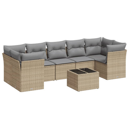 Matgrupp för trädgården med dynor 8 delar beige konstrotting