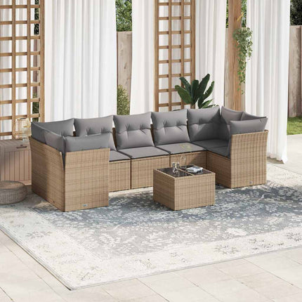 Matgrupp för trädgården med dynor 8 delar beige konstrotting