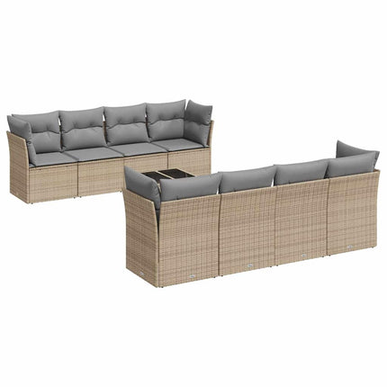 Soffgrupp för trädgården med dynor 9 delar beige konstrotting