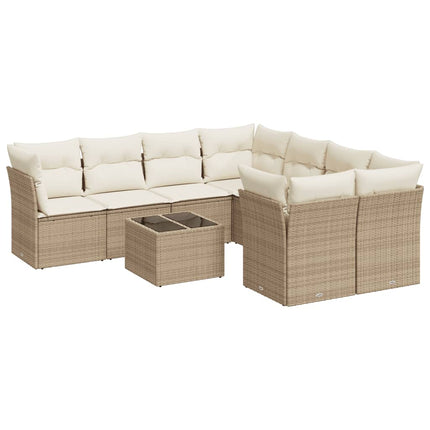 Soffgrupp för trädgården med dynor 9 delar beige konstrotting