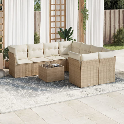 Soffgrupp för trädgården med dynor 9 delar beige konstrotting