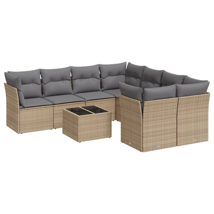 Soffgrupp för trädgården med dynor 9 delar beige konstrotting
